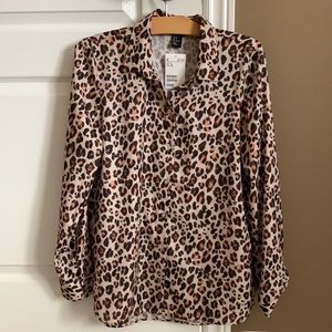Cheetah Print Faux Silk Blouse